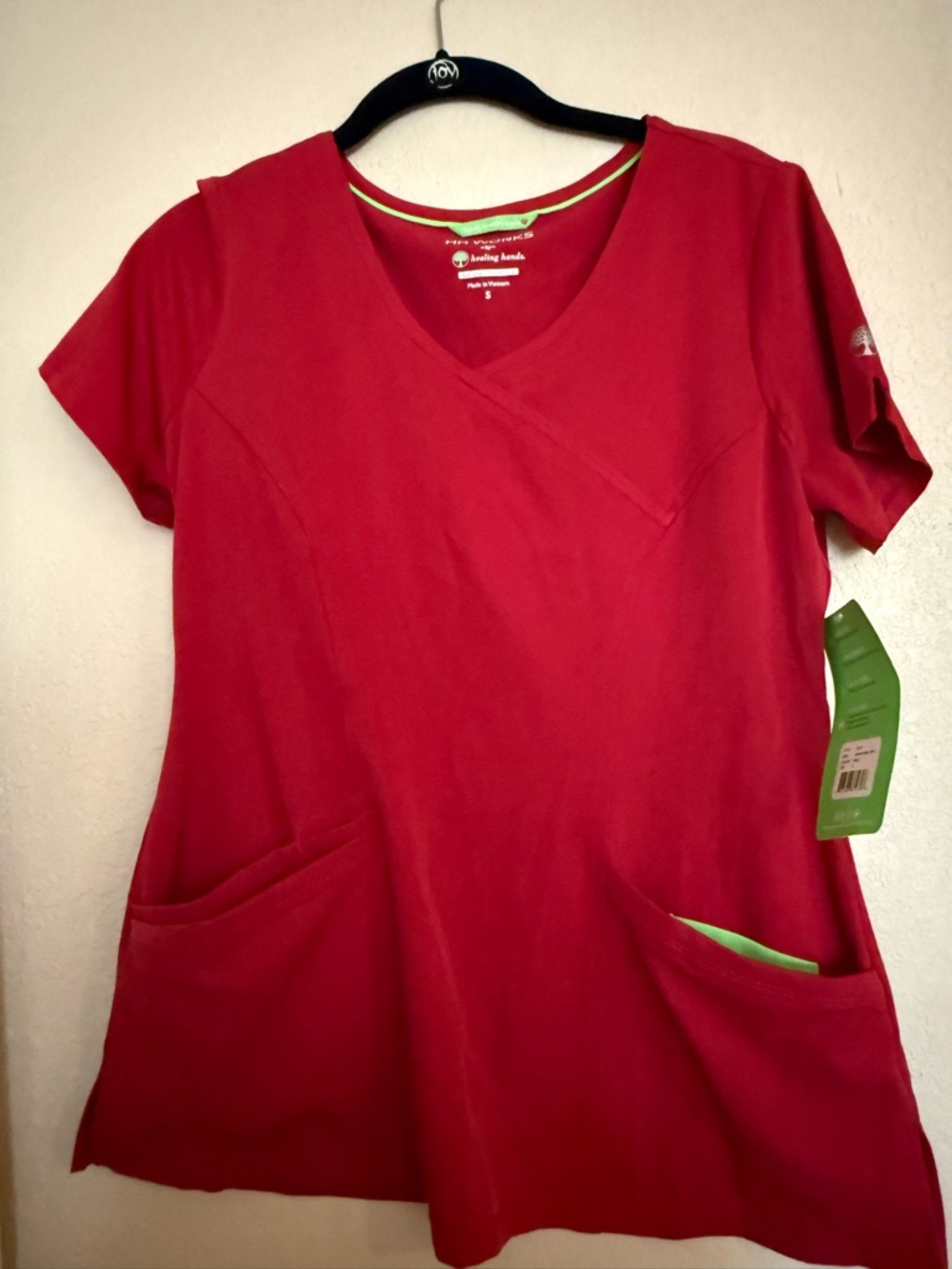 4 for $20 Healing Hands Women's Red V-Neck Short Sleeve Scrub Top